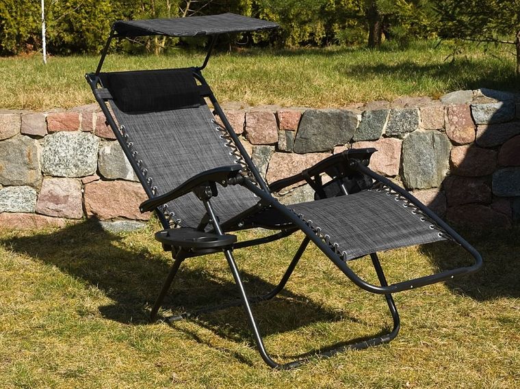 Saska Garden, składany leżak ogrodowy, wielofunkcyjny, z daszkiem, szary