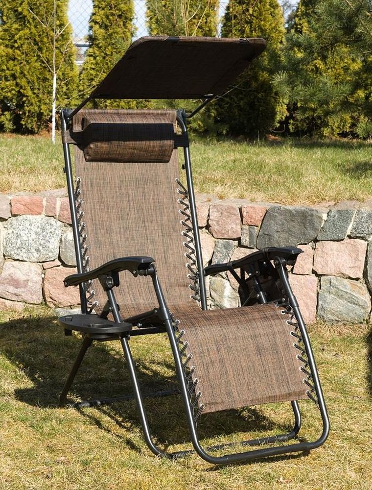 Saska Garden, składany leżak ogrodowy z daszkiem, brązowy, 173-52/65-110 cm