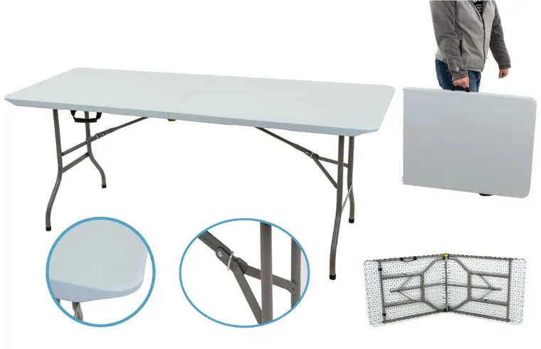 Saska Garden, składany stół cateringowy, biały, 180-70 cm