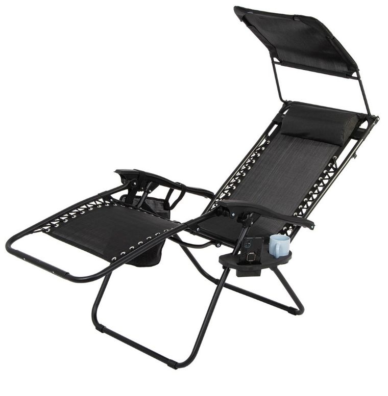 Saska Garden, wielofunkcyjny składany leżak ogrodowy z daszkiem, czarny, 175-52/65-110 cm