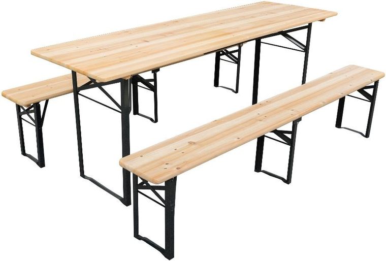 Saska Garden, zestaw piknikowy barowy, drewniany stół i 2 ławki, składany