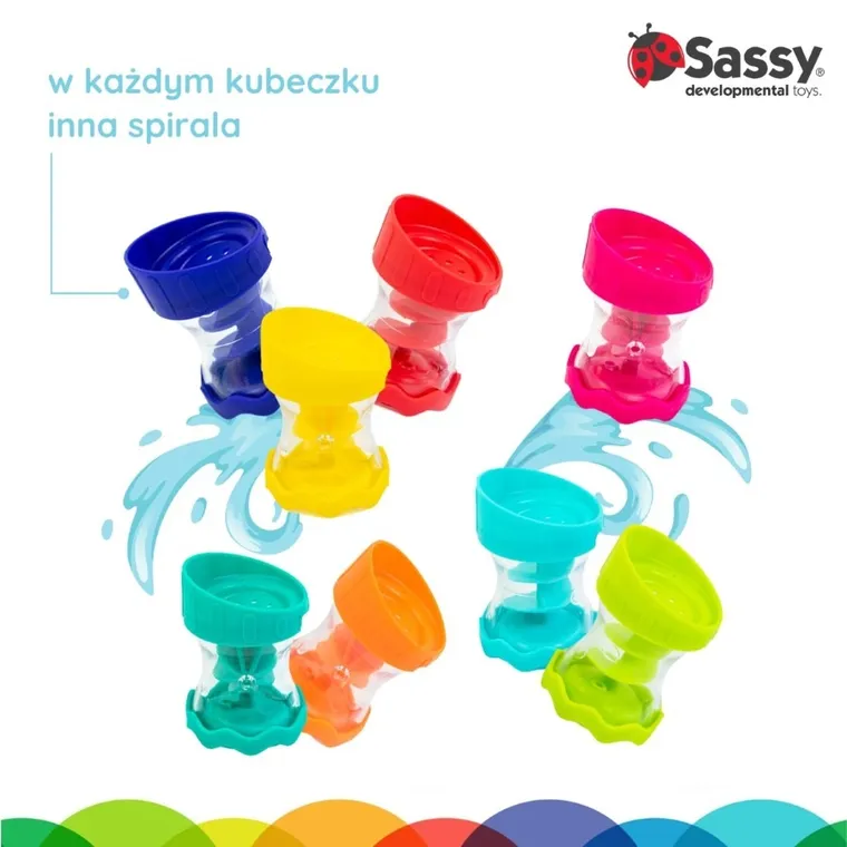 Sassy, kubeczki do kąpieli, zestaw zabawek do wody, 8 elementów