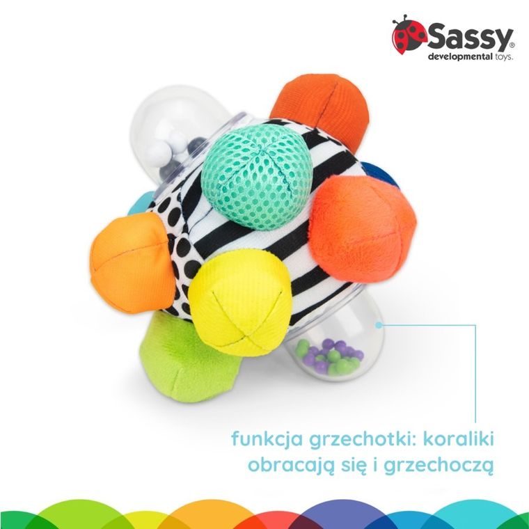Sassy, piłka z wypustkami, zabawka do wózka, 6m+