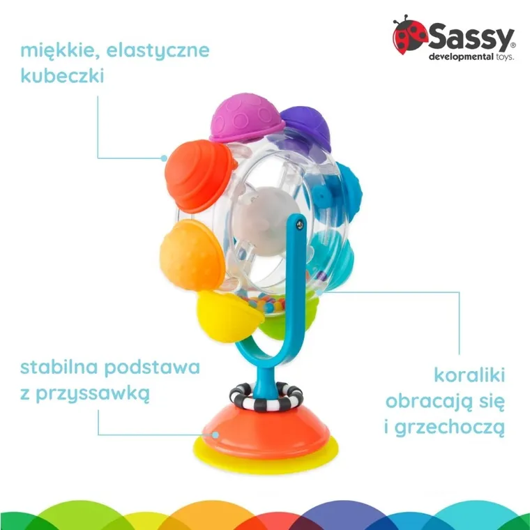 Sassy, świecący kołowrotek, zabawka sensoryczna, tęcza, 6m+