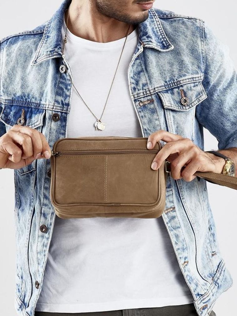 Saszetka do ręki, brązowa, skórzana, Always Wild