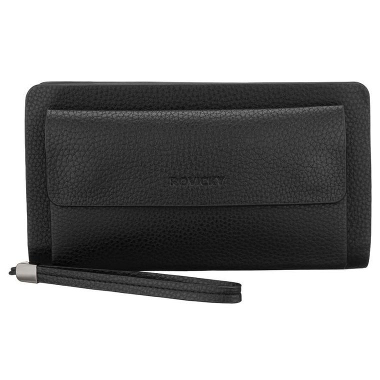 Saszetka do ręki, czarna, skóra ekologiczna, Rovicky