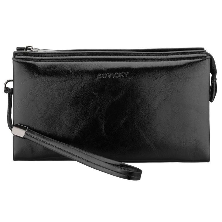 Saszetka do ręki, czarna, skóra ekologiczna, Rovicky