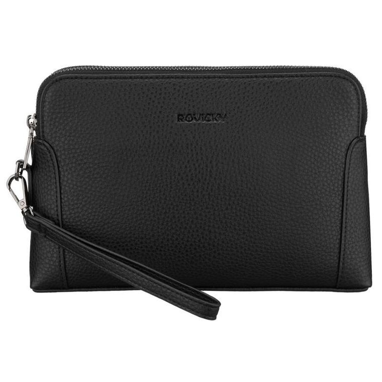 Saszetka do ręki, czarna, skóra ekologiczna, Rovicky