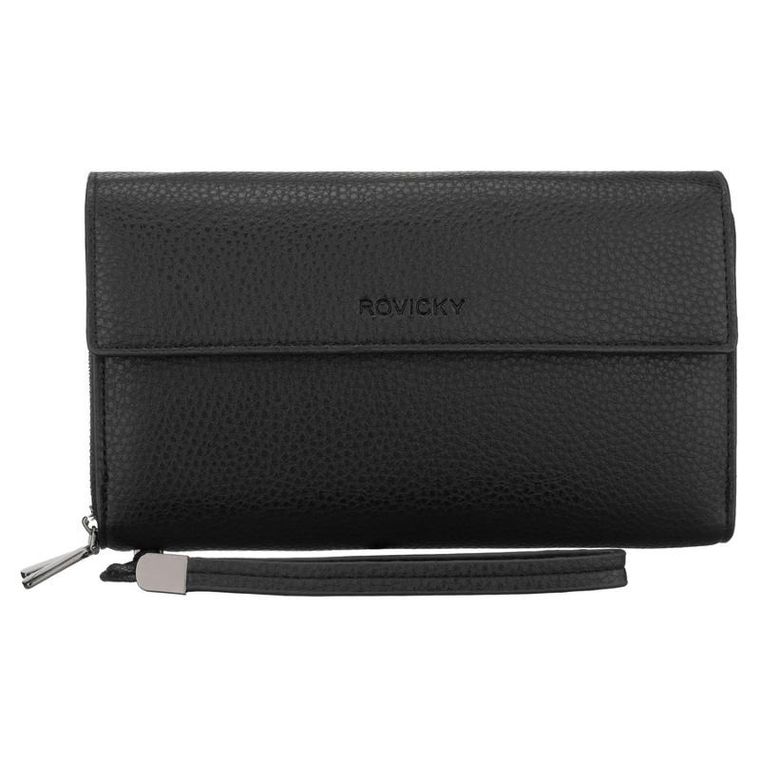 Saszetka do ręki, czarna, skóra ekologiczna, Rovicky