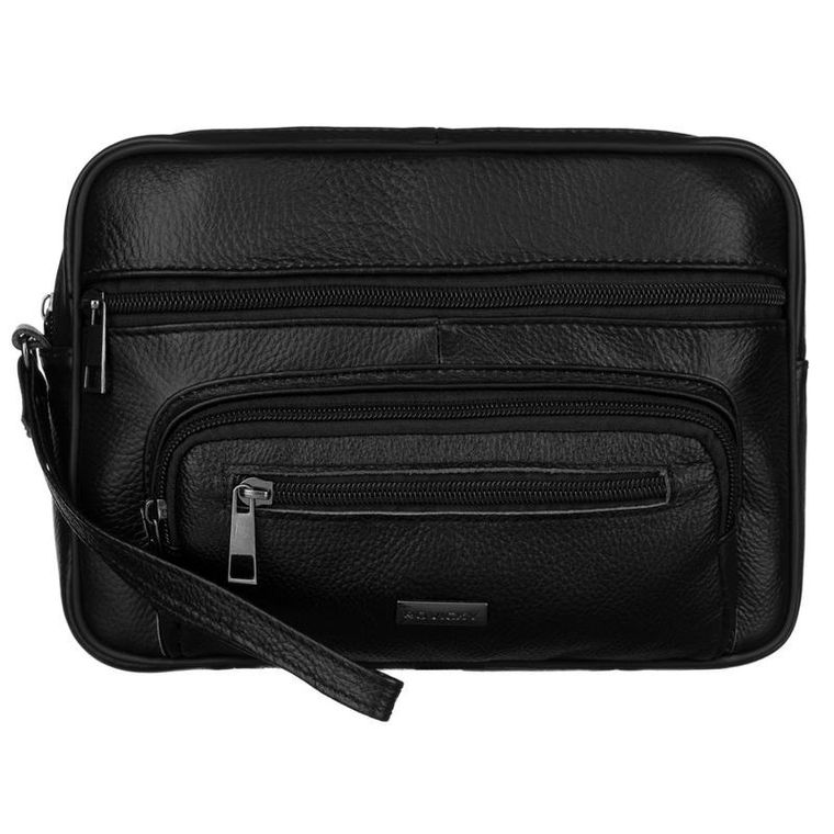 Saszetka do ręki, czarna, skórzana, Rovicky