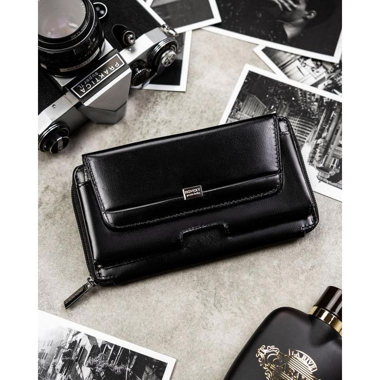 Saszetka na biodro, czarna, skórzana, RFID, Rovicky