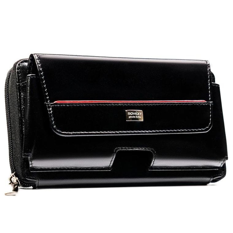 Saszetka na biodro, czarna, skórzana, Rovicky