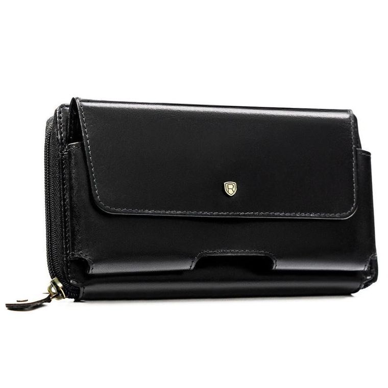 Saszetka na biodro, czarna, skórzana, Rovicky