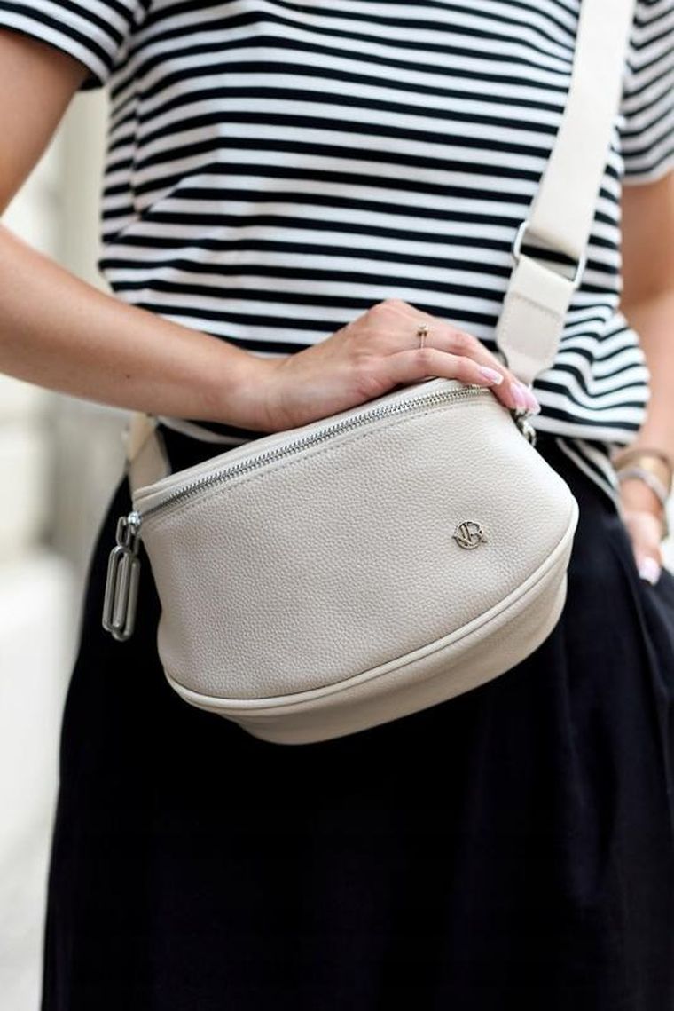 Saszetka na biodro, nerka, beżowa, skóra ekologiczna, Rovicky