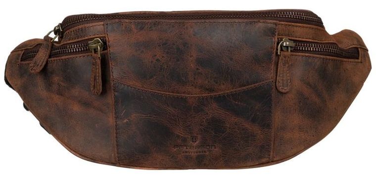 Saszetka na biodro, nerka, brązowa, skórzana, Peterson
