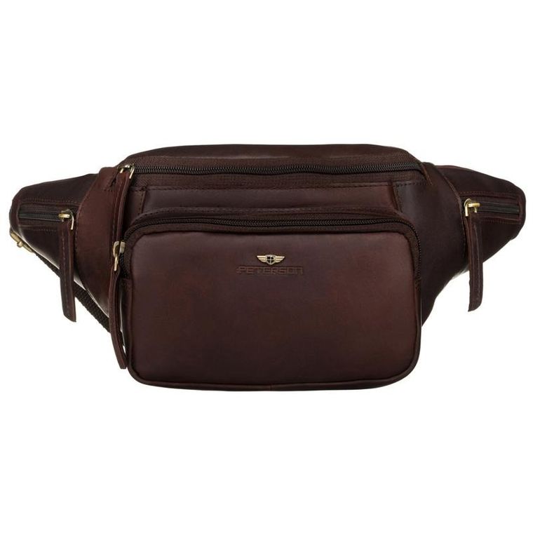 Saszetka na biodro, nerka, brązowa, skórzana, Peterson