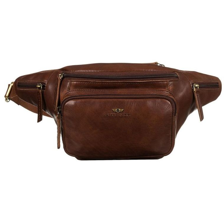 Saszetka na biodro, nerka, brązowa, skórzana, Peterson