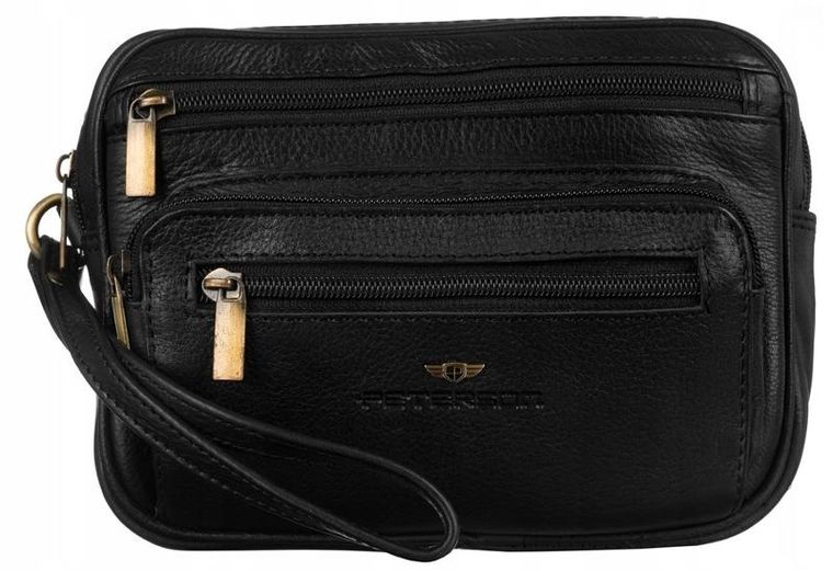 Saszetka na biodro, nerka, czarna, skóra ekologiczna, Peterson