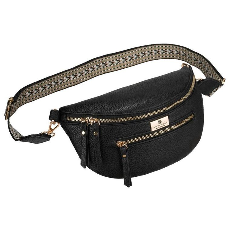 Saszetka na biodro, nerka, czarna, skóra ekologiczna, Peterson