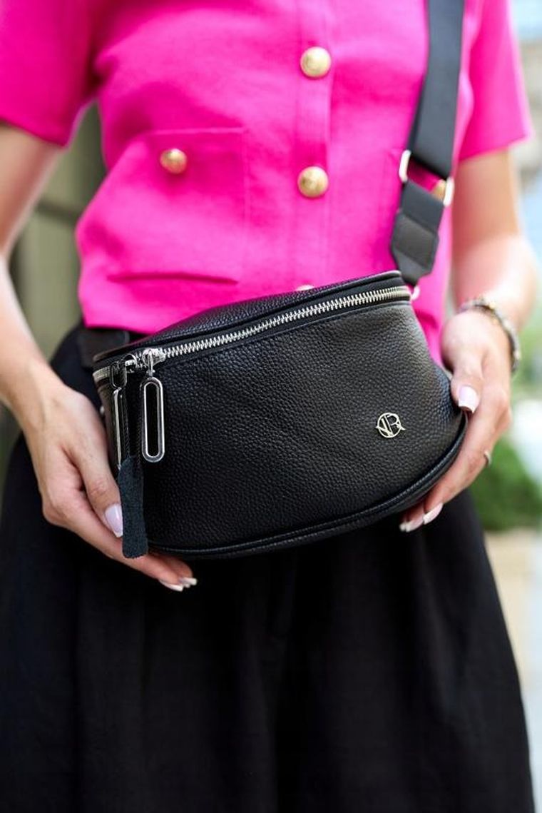 Saszetka na biodro, nerka, czarna, skóra ekologiczna, Rovicky