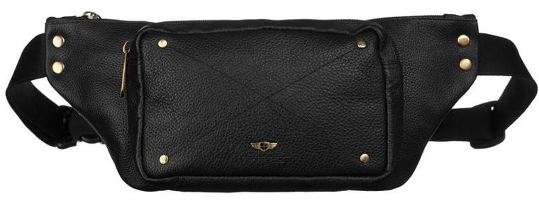 Saszetka na biodro, nerka, czarna, skórzana, Peterson