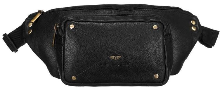 Saszetka na biodro, nerka, czarna, skórzana, Peterson