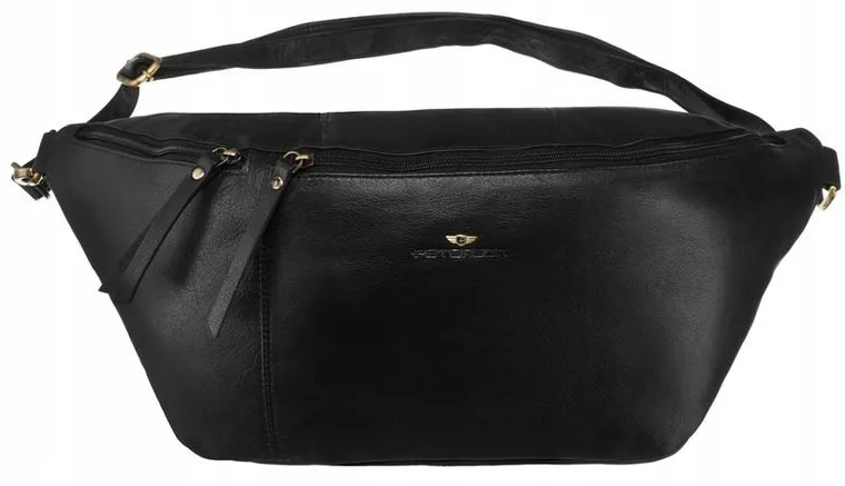 Saszetka na biodro, nerka, czarna, skórzana, Peterson