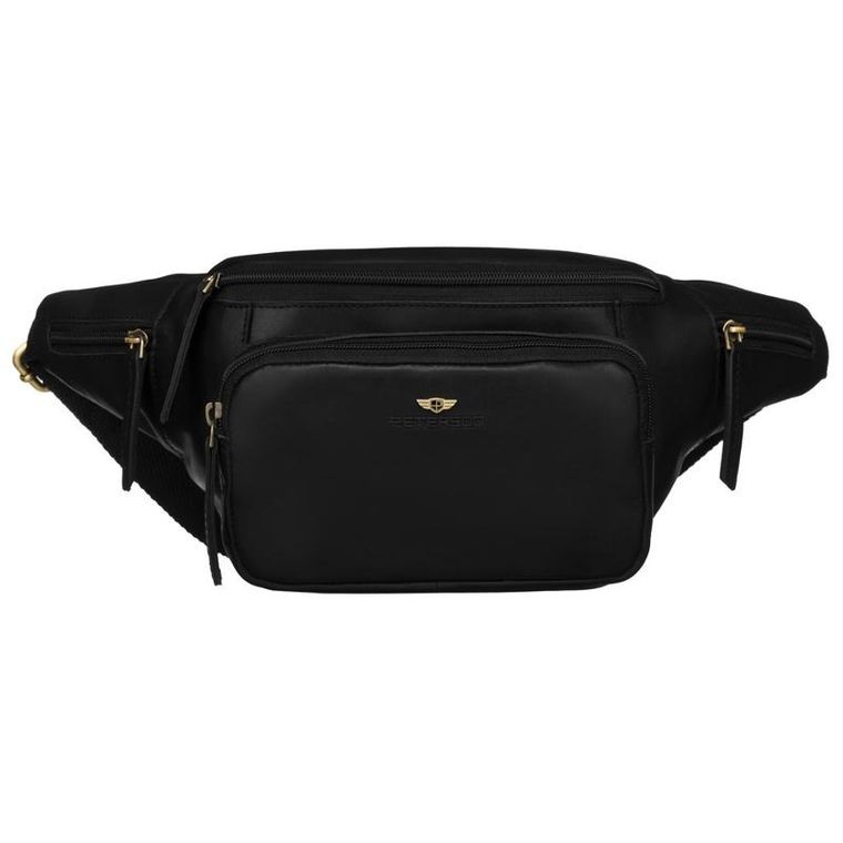 Saszetka na biodro, nerka, czarna, skórzana, Peterson