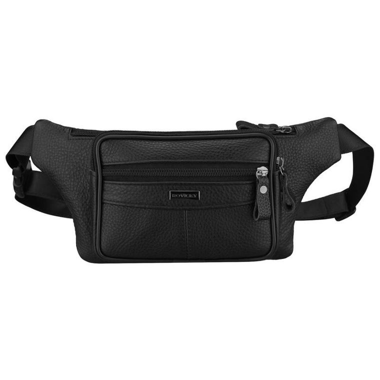 Saszetka na biodro, nerka, czarna, skórzana, Rovicky