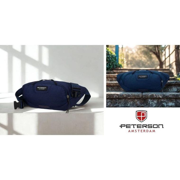 Saszetka na biodro, nerka, granatowa, Peterson