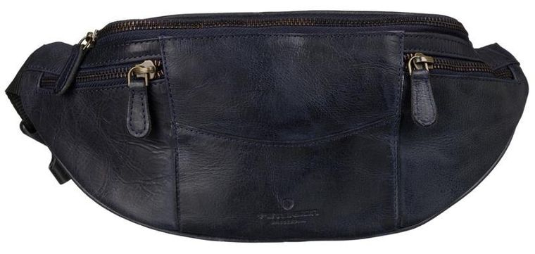 Saszetka na biodro, nerka, granatowa, skórzana, Peterson