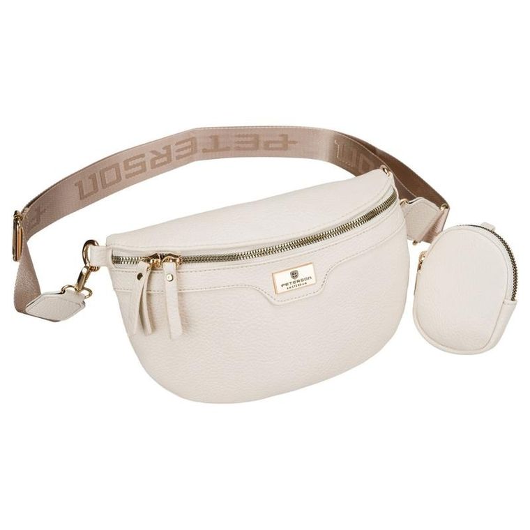 Saszetka na biodro, nerka, jasnobeżowa, skóra ekologiczna, Peterson