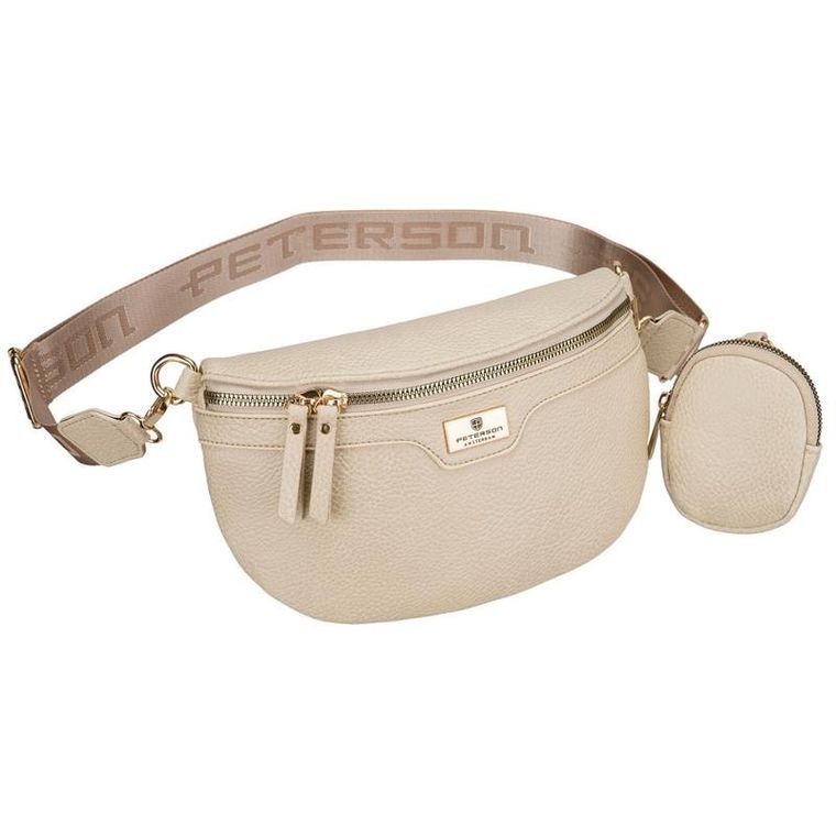 Saszetka na biodro, nerka, jasnobeżowa, skóra ekologiczna, Peterson
