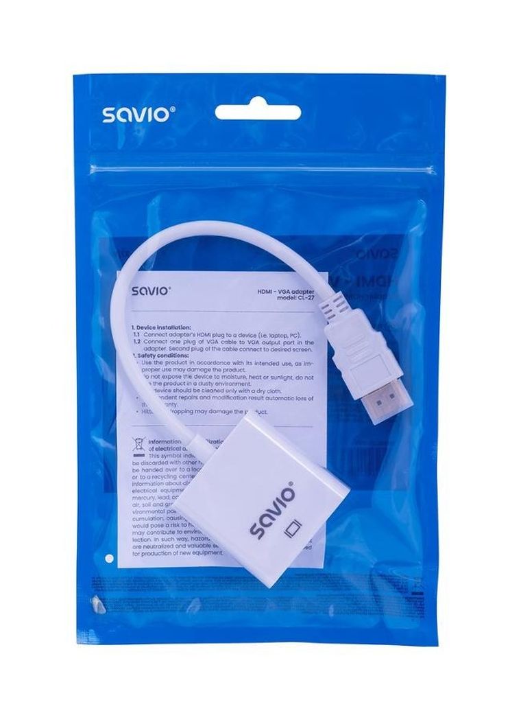 Savio, adapter, CL-27/B (HDMI M - D-Sub (VGA) F, 0,10m, biały