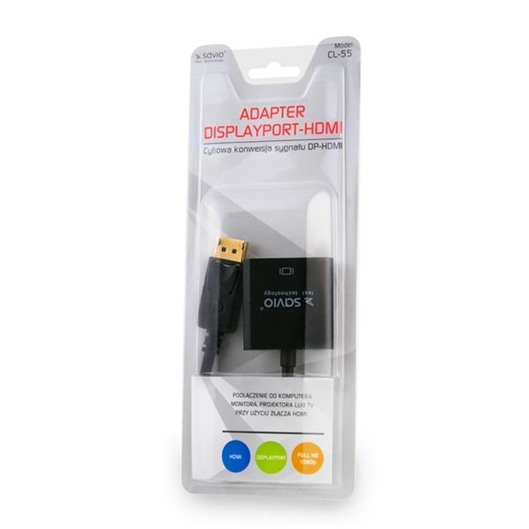 Savio, adapter, cl-55, HDMI F - DisplayPort M, 0,10m, czarny