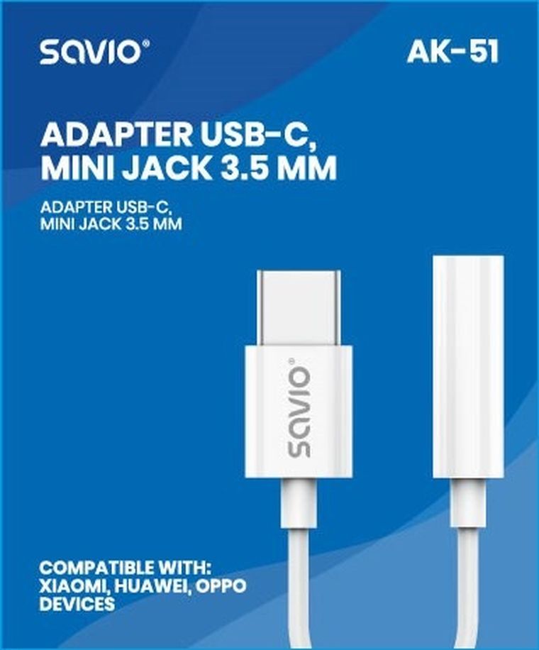 Savio, adapter, USB-C - MINI JACK 3,5 MM (F) AK-51