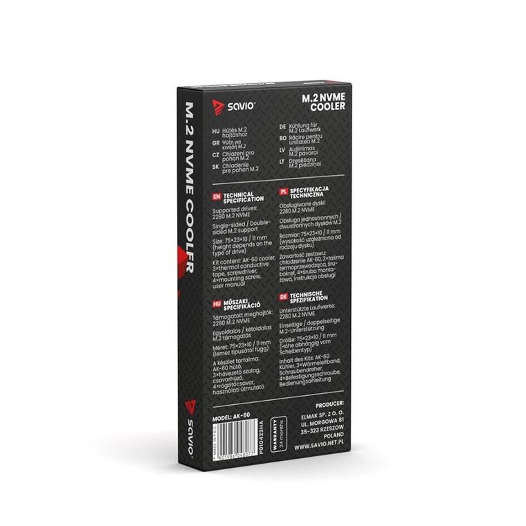 Savio, chłodzenie do dysków, M.2 NVME 2280 Cooler AK-60