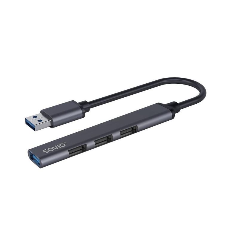 Savio, hub USB-A, 3xUSB-A 2.0, 1xUSB-A 3.0, szary