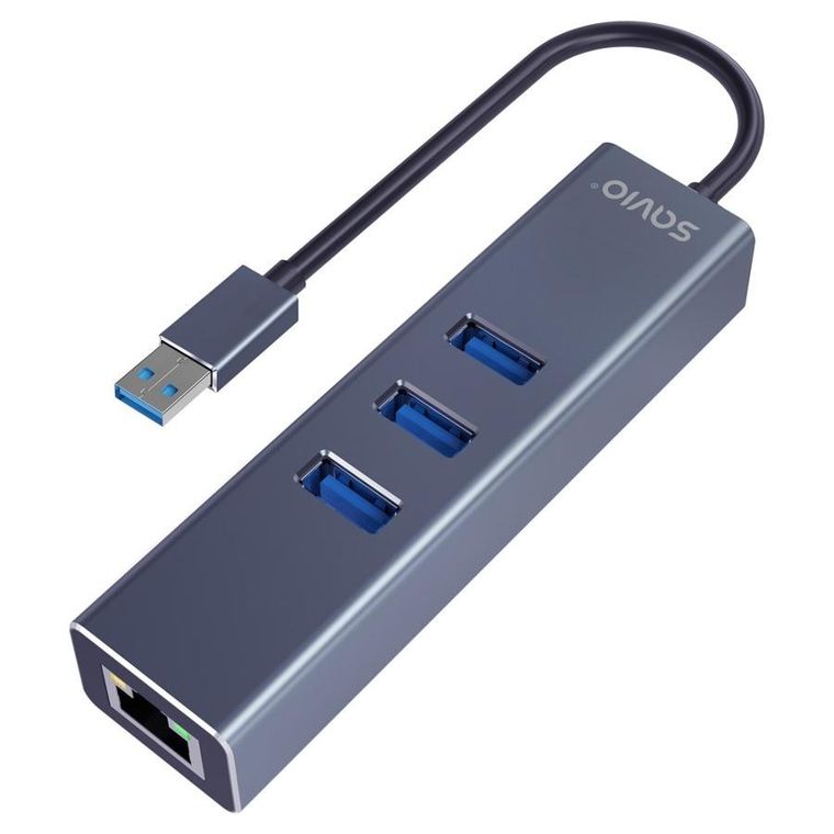 Savio, hub USB-A z adapterem, RJ-45