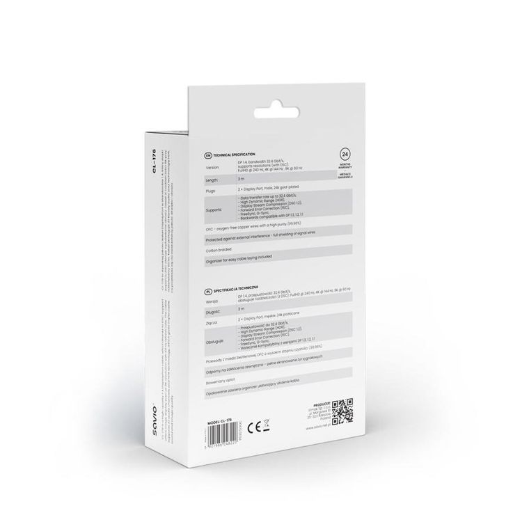 Savio Kabel Displayport M - Displayport M, V1.4, 3m, czarny, Cl-176