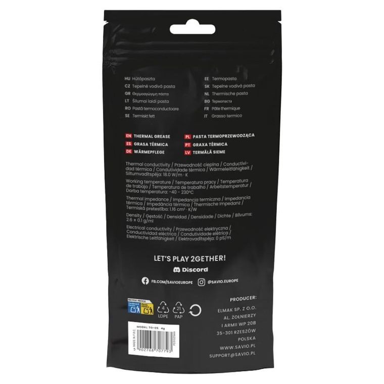 Savio, pasta termoprzewodząca, 18W/M-K, 1g