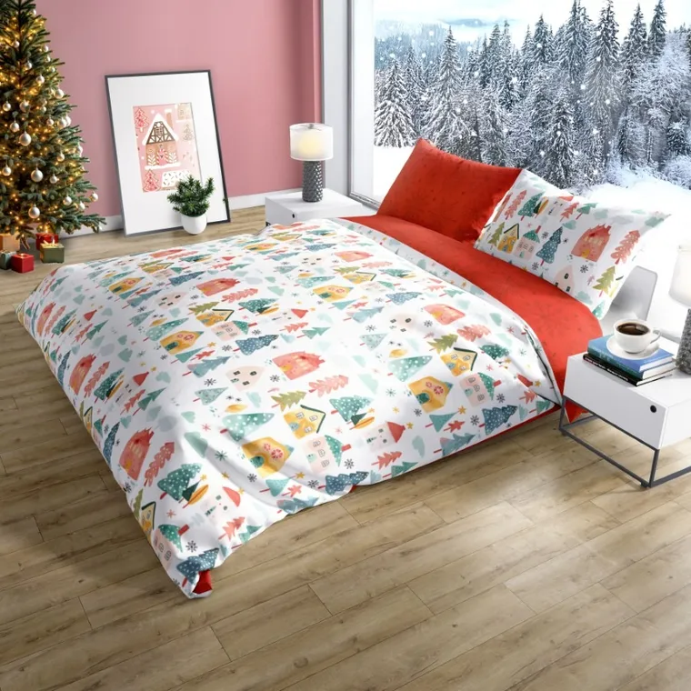 Scandic, Akwarelowe Miasteczko, 3-częściowy komplet pościeli, bawełna, 160-200 cm