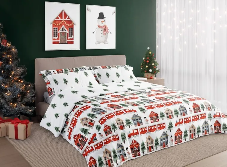 Scandic, Zimowy Ekspres, 3-częściowy komplet pościeli, bawełna, 160-200 cm