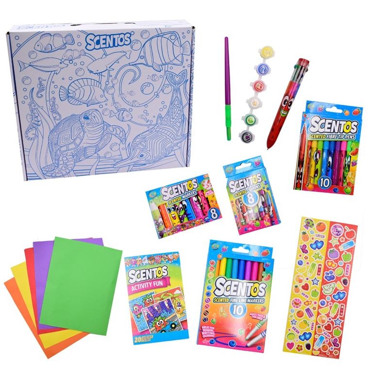 Scentos, Pachnący zestaw artystyczny, z walizką do pokolorowania, niebieska
