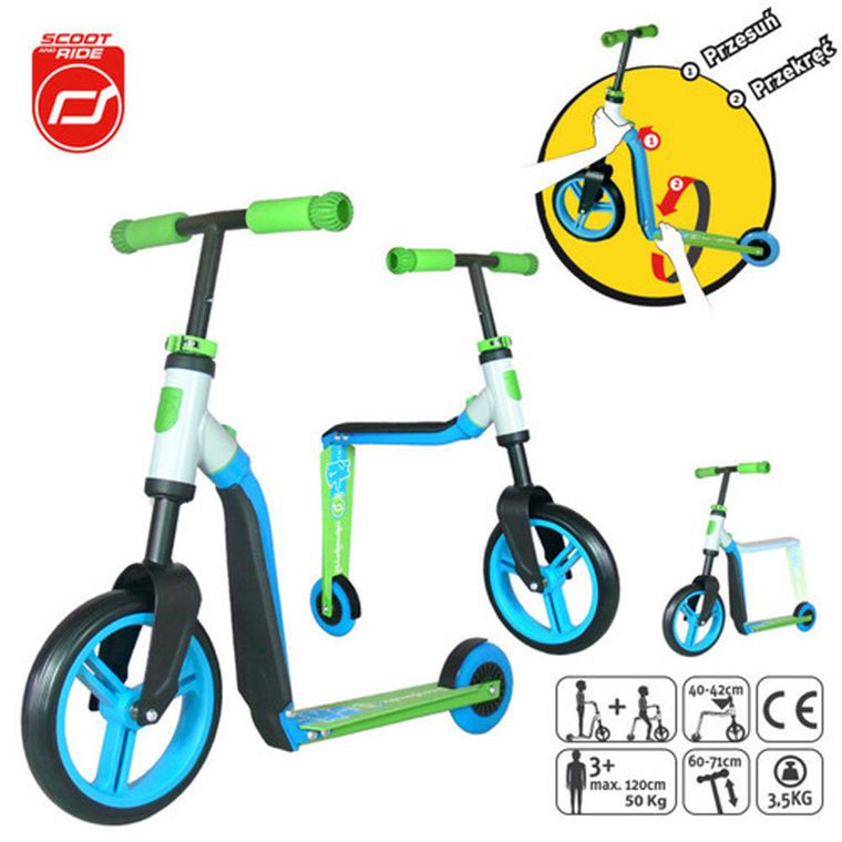 Scoot & Ride, Highwaybuddy 2w1, hulajnoga i rowerek, niebieski