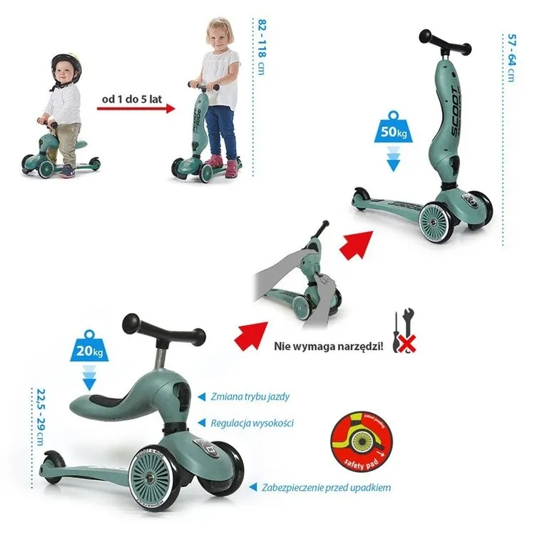 Scoot & Ride, Highwaykick 1, jeździk i hulajnoga 2w1, Forest