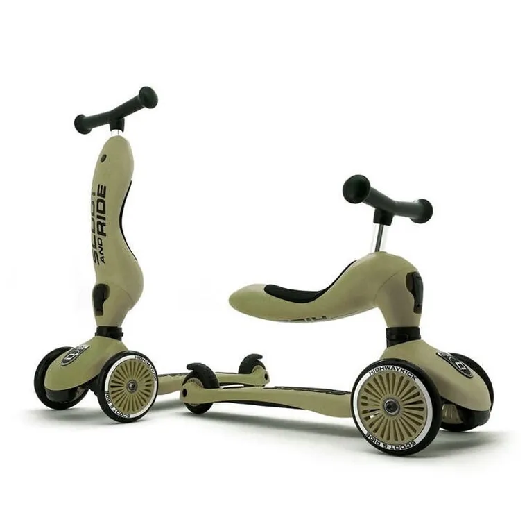 Scoot & Ride, Highwaykick 1, jeździk i hulajnoga 2w1, olive
