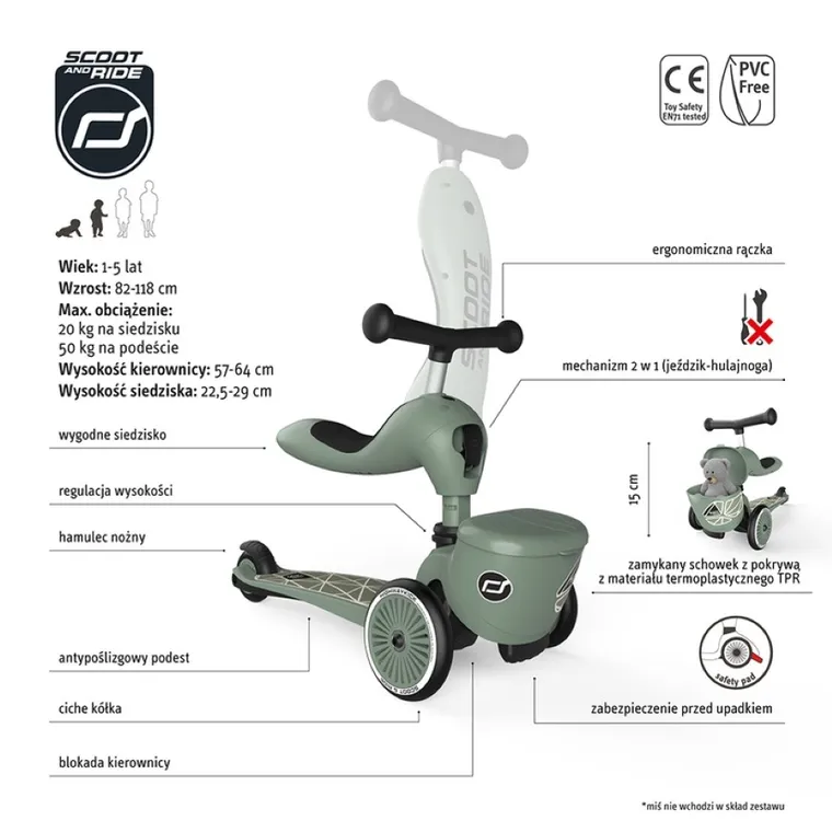 Scoot & Ride, Highwaykick 1, Lifestyle, jeździk i hulajnoga 2w1, Green Lines