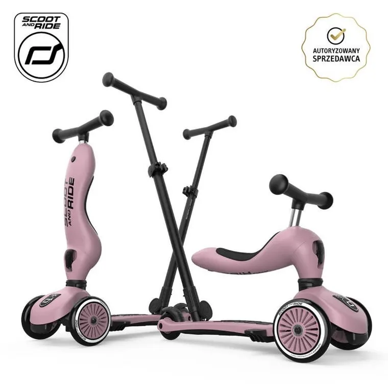 Scoot & Ride, Highwaykick 1, Push and Go, jeździk i hulajnoga z rączką do prowadzenia 2w1, Wildberry