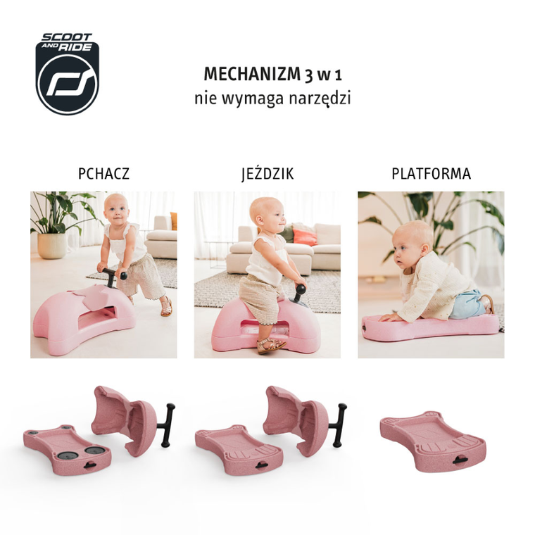 Scoot & Ride, My First, ewolucyjny jeździk pchacz, rose, 3w1